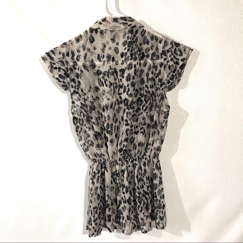 Sheer Animal Print Ruffled Front Blouse - Picture 6 of 8